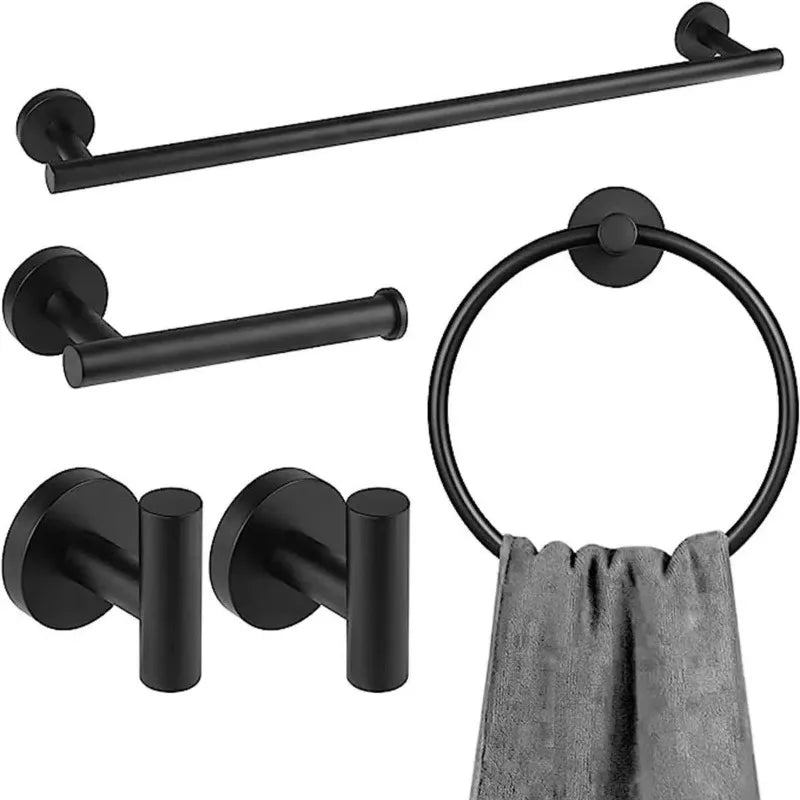 4-Piece Stainless Steel Bathroom Towel Rack Set Black