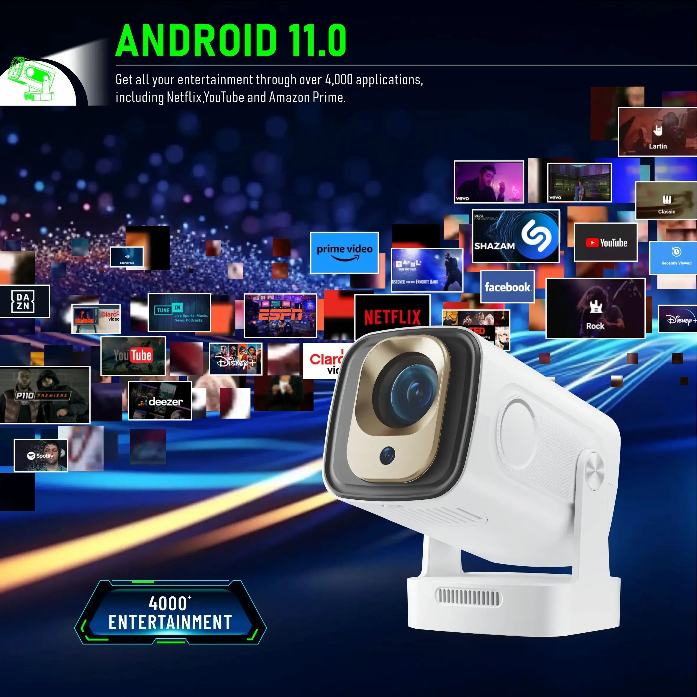 Projector 1080P 4K Support with WiFi, Bluetooth & Voice Control