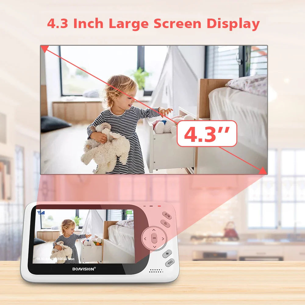Wireless 4.3" Video Baby Monitor with 2-Way Audio & Night Vision -VB801 NO Plug