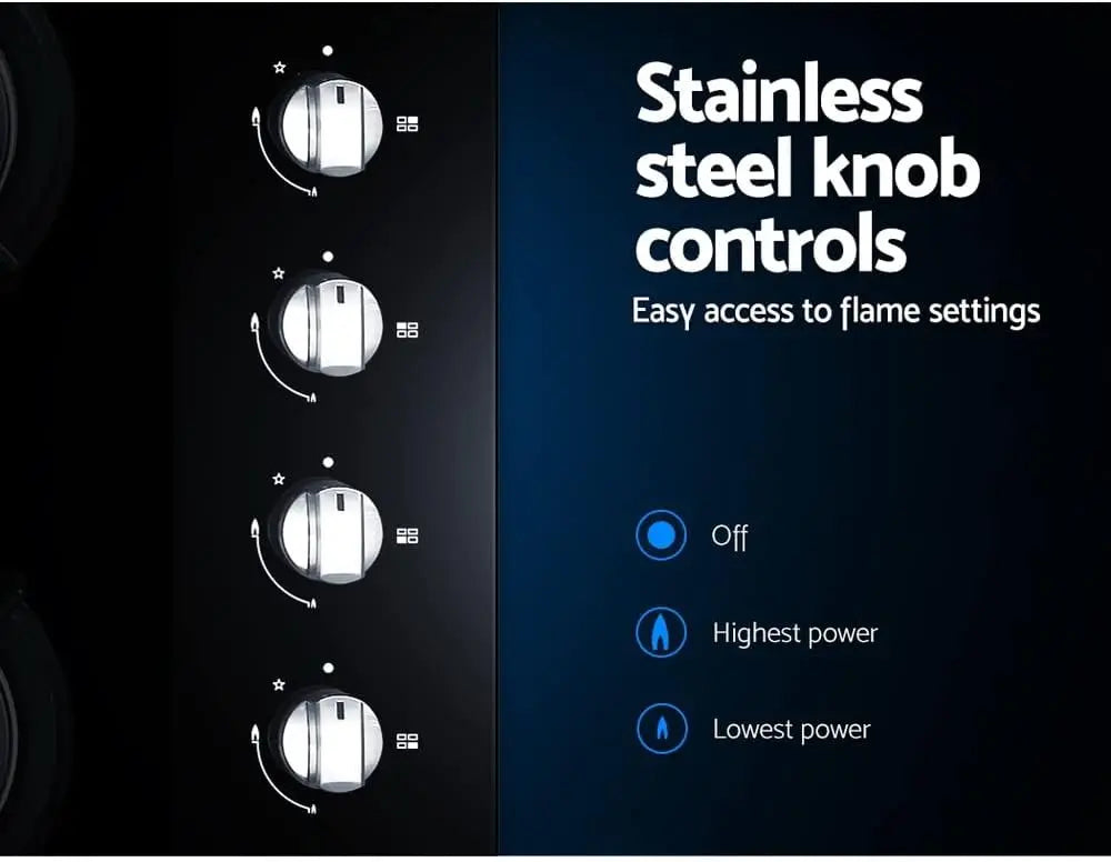 60cm 4-Burner Gas Cooktop with Wok Burner & Knob Controls for Home Kitchen