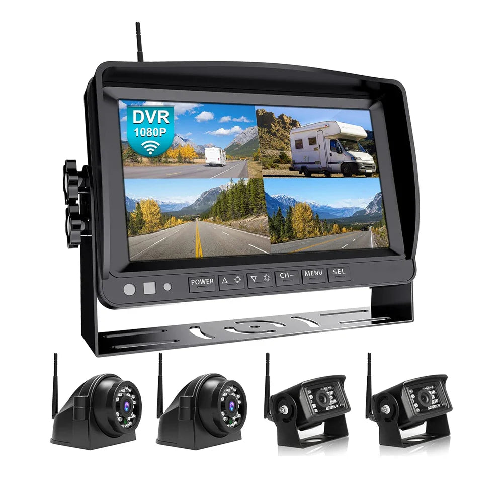 1080p Wireless 7" Quad Monitor with Side & Rear Cameras 4CAM 128G
