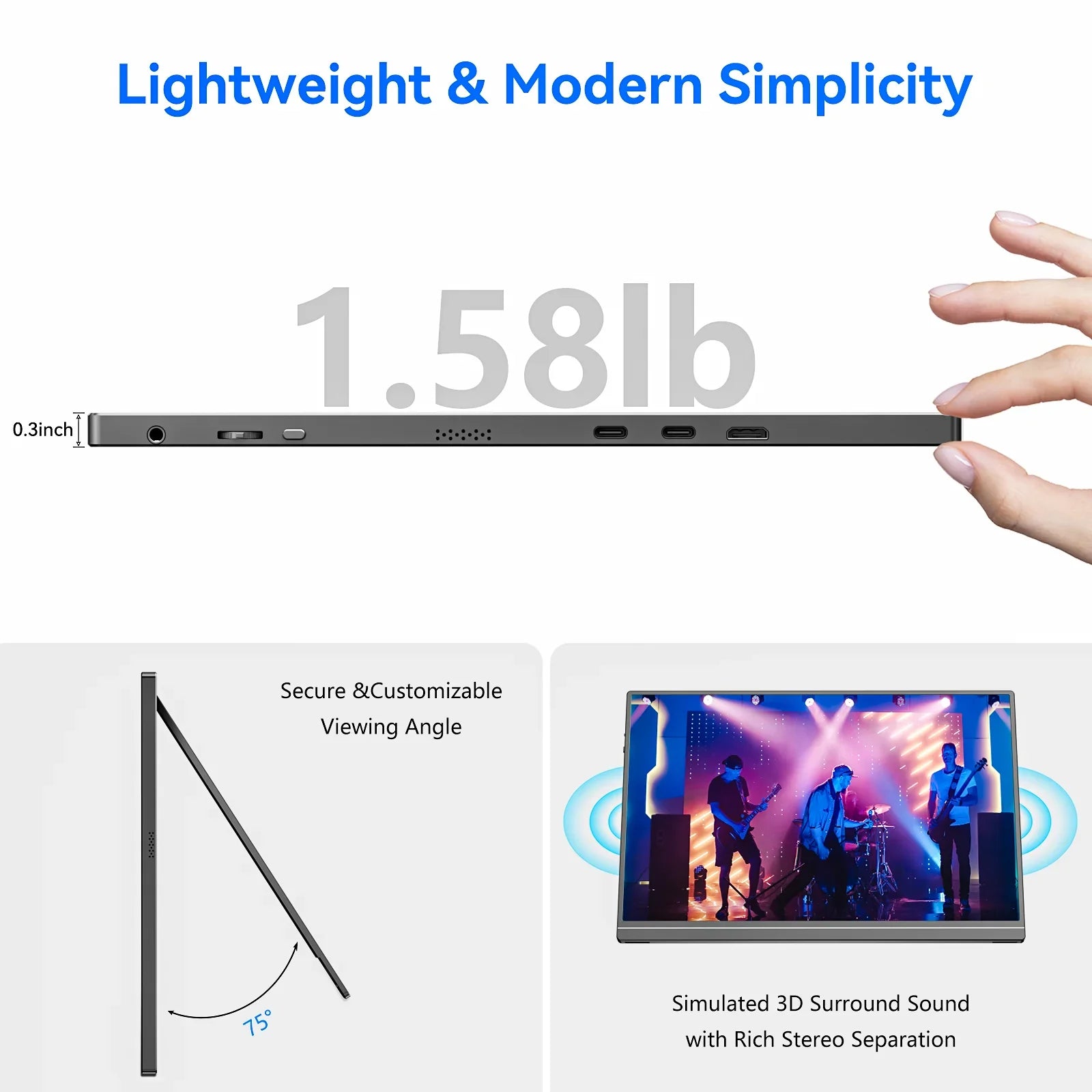 16" Rechargeable LCD Display – Portable Monitor for Work & Play