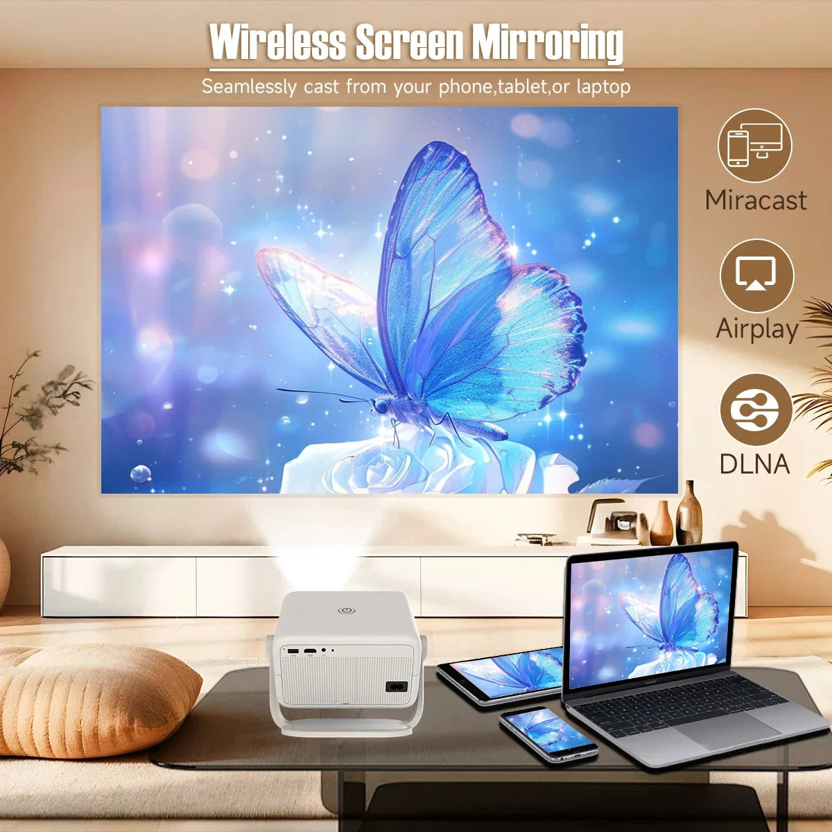 1080p LED Mini Projector with HDMI & Bluetooth, 300" Display