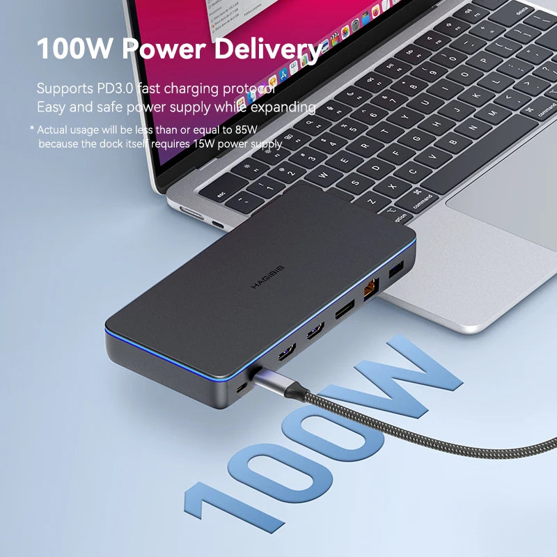 13-in-1 USB-C Docking Station with Triple Display, 100W PD, 2.5G LAN & LED – MacBook M1/M2 Compatible
