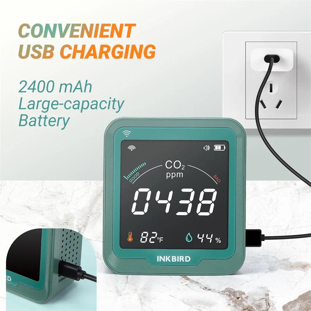 Portable Wireless CO2 Meter with App, Temp & Humidity Monitor – For Home, Car, Greenhouse Use