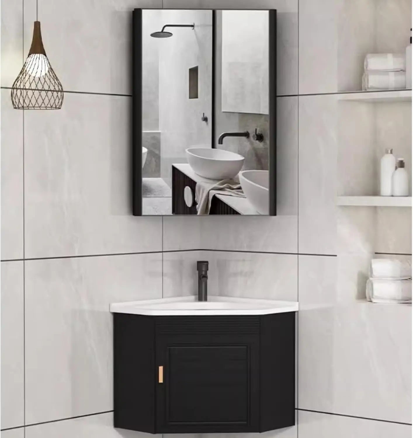 Triangular Bathroom Mirror Cabinet – Space-Saving Wall Mounted Storage, Waterproof Design