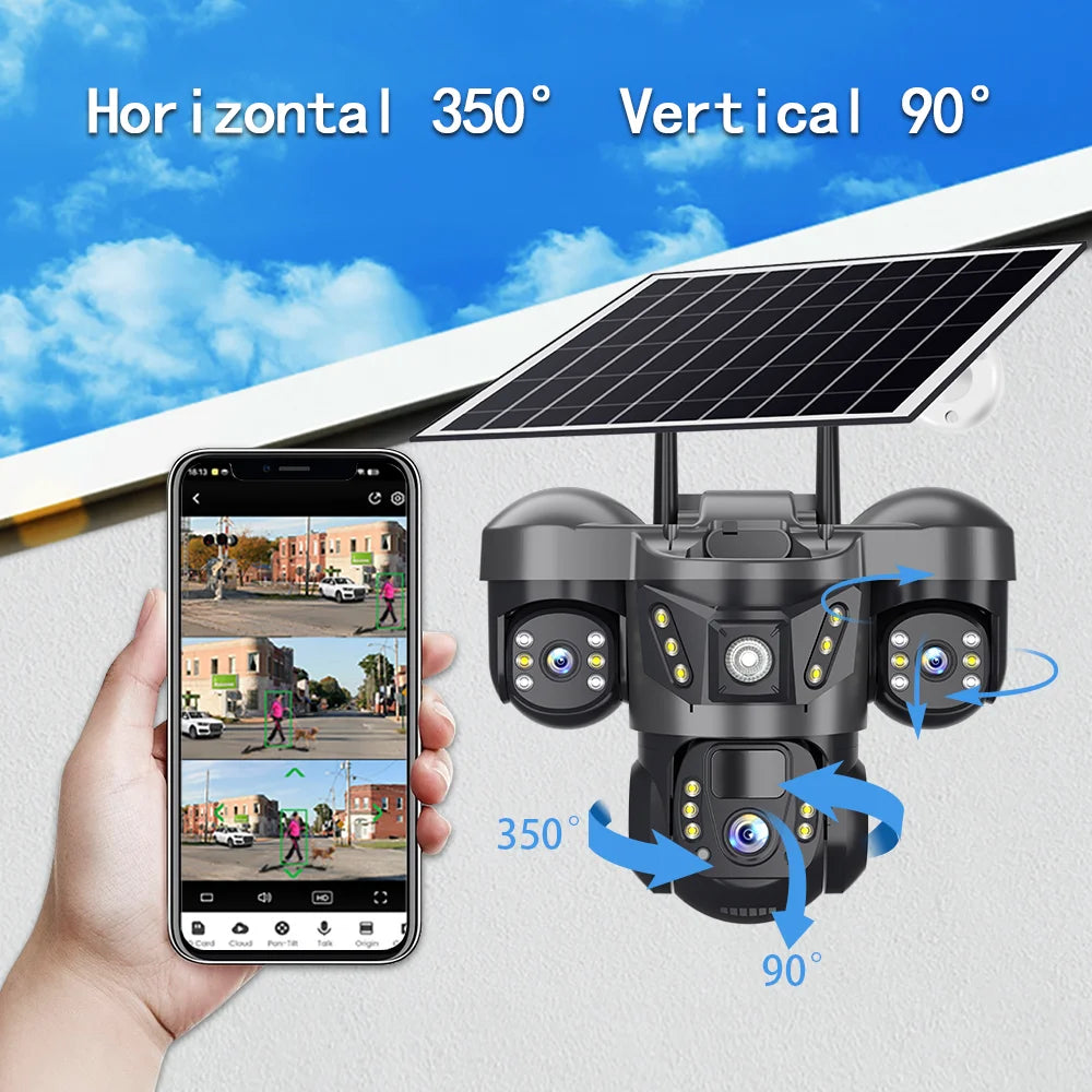 12MP 6K Solar 4G PTZ Camera with Triple Lens, Night Vision & 32GB Storage