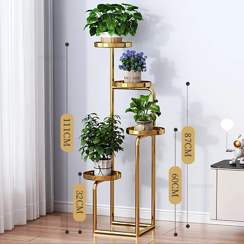 Floor-Standing Iron Plant Shelf 111cm Black Display Rack