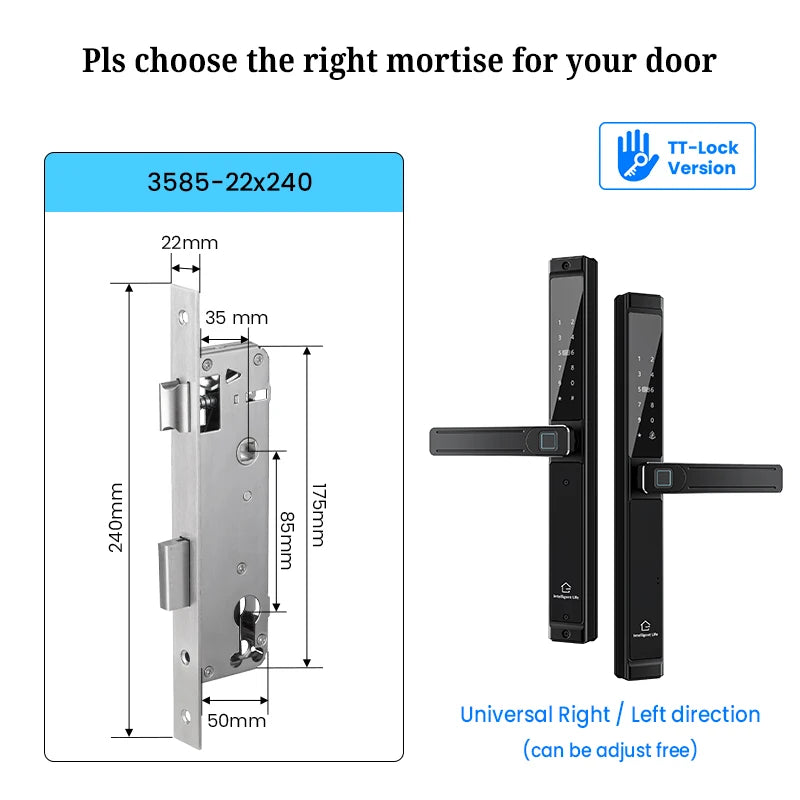 Electronic Smart Door Lock with Fingerprint, Code & Reversible Handle