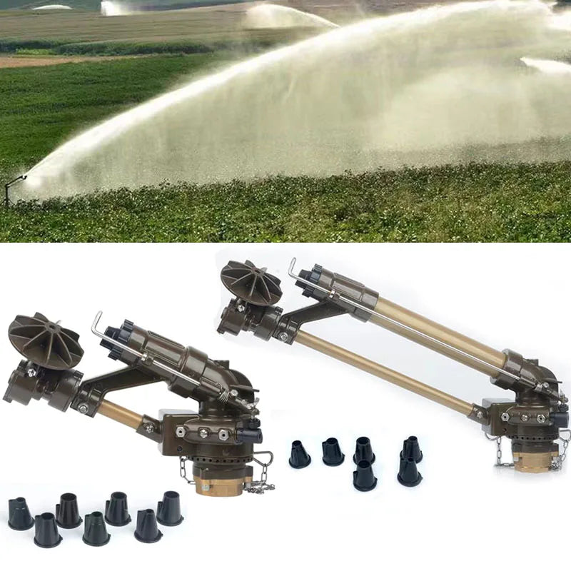 2" Long-Range Agricultural Sprinkler 360° Automatic Gear Drive, Heavy Duty Metal Rain Gun
