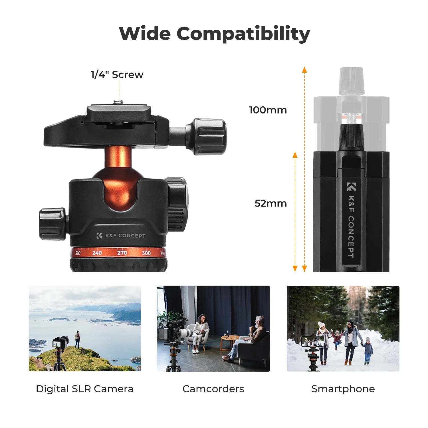 178cm Lightweight Tripod for Camera & Smartphone with Ball Head