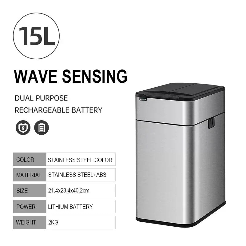 15L Automatic Kitchen Waste Bin – Touch-Free, Waterproof, Odor Control