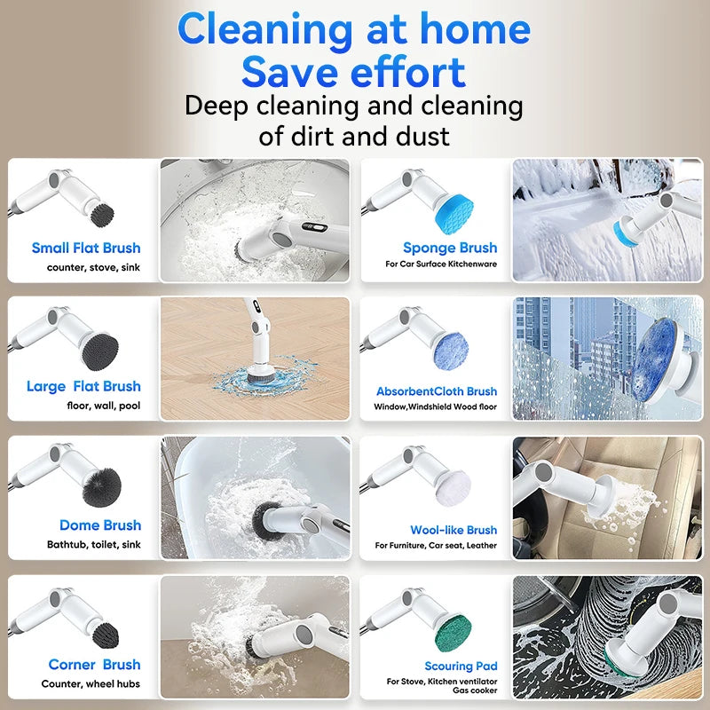 Rechargeable 8-in-1 Cordless Rotating Cleaning Brush for Home & Kitchen