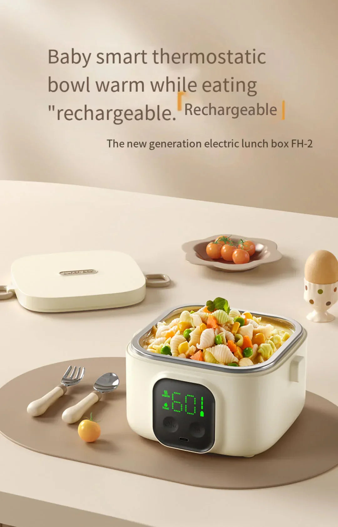 Rechargeable 500ml Travel Lunch Box with Water-Free Heating