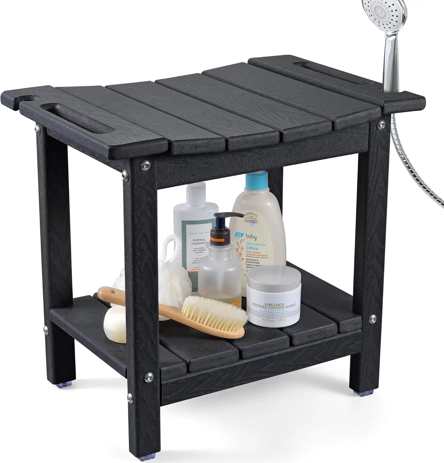 Bathroom Shower Seat 18.5" with Non-Slip Feet & Shower Head Holder Supports 350lbs