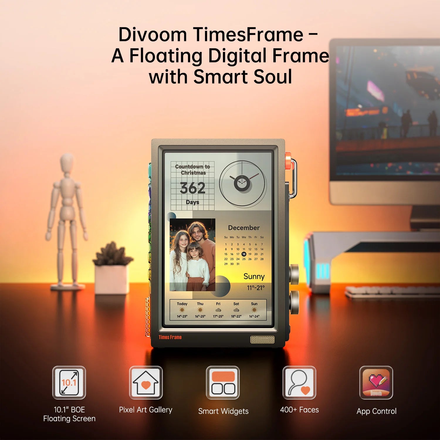 10.1" Wi-Fi Smart Pixel Display with Clock, Weather, Calendar and Real-Time Tickers