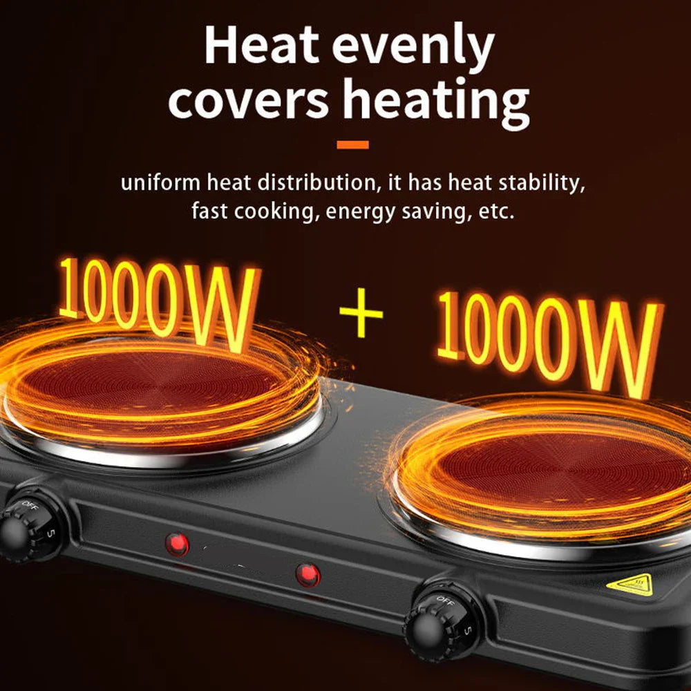 2000W Double Burner Electric Cooktop with Adjustable Heat