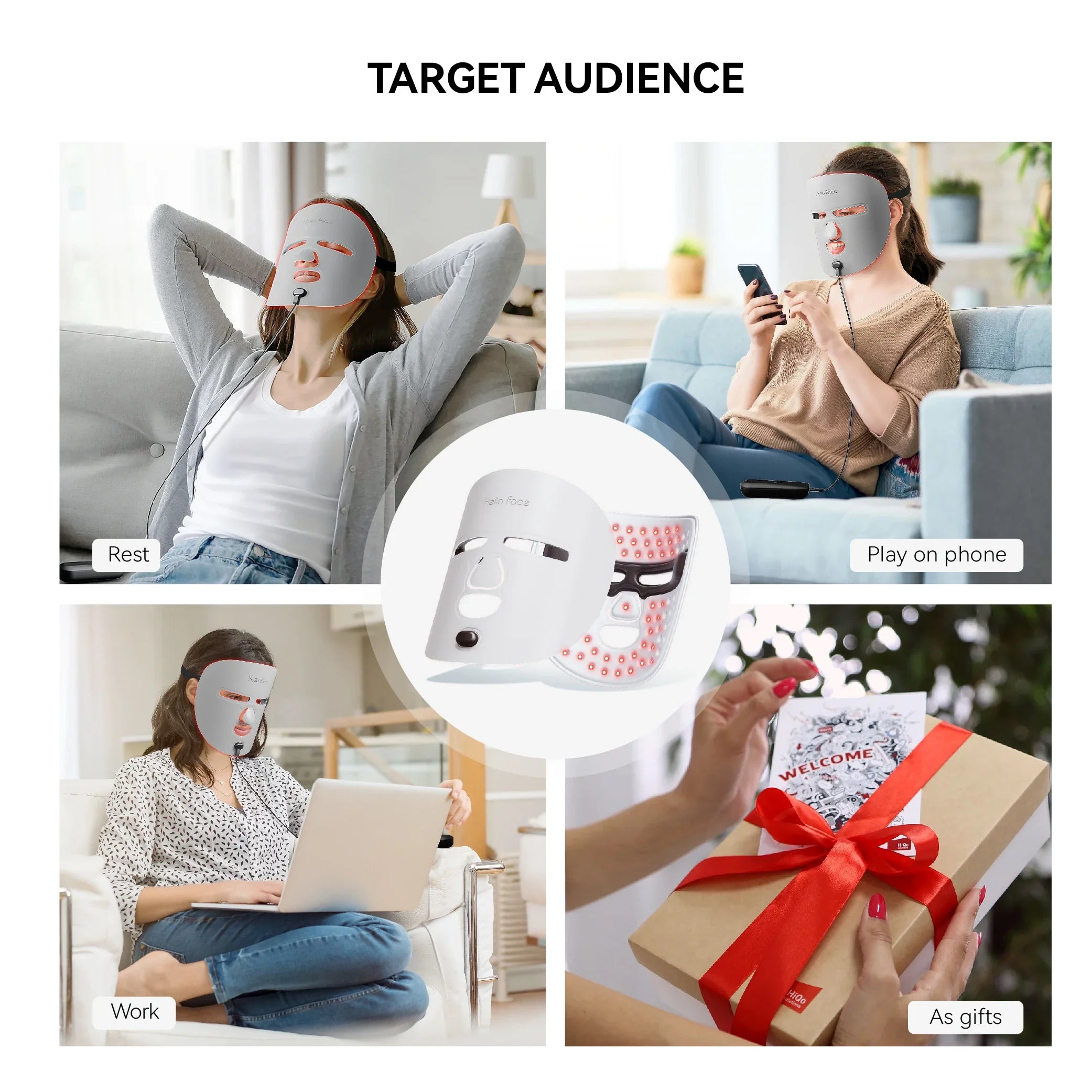 Rechargeable Red & Near-Infrared LED Facial Mask for Anti-Aging