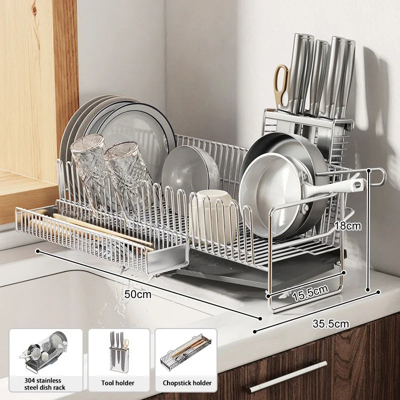 Compact Dish Drying Rack with Tray for Kitchen Organization
