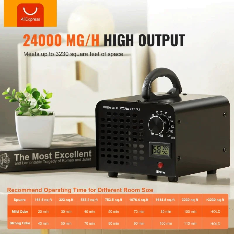 Heavy Duty 12000mg Ozone Generator Compact Air Cleaner for Large Rooms, Office & Car Use