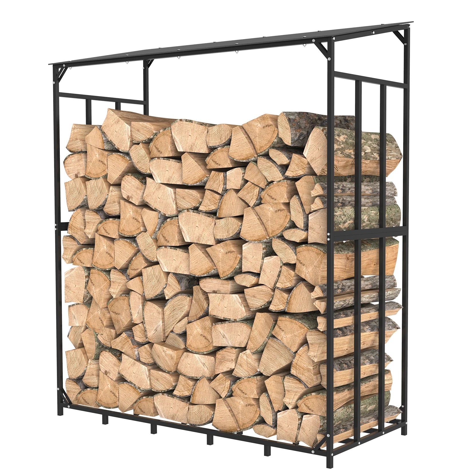 Heavy Duty Metal Firewood Rack with Cover Outdoor 300kg Log Storage Stand