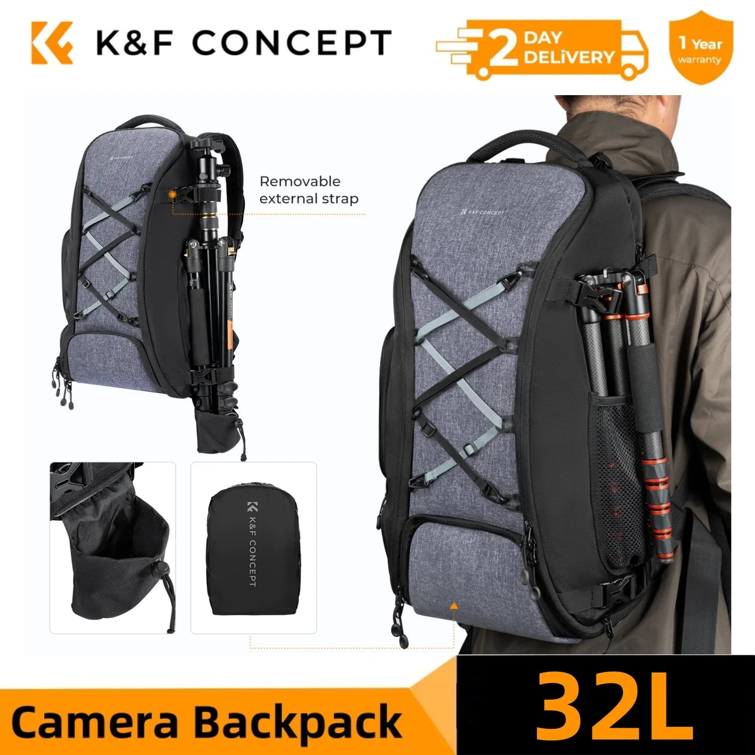 32L DSLR Travel Camera Bag with Rain Cover & Laptop Slot
