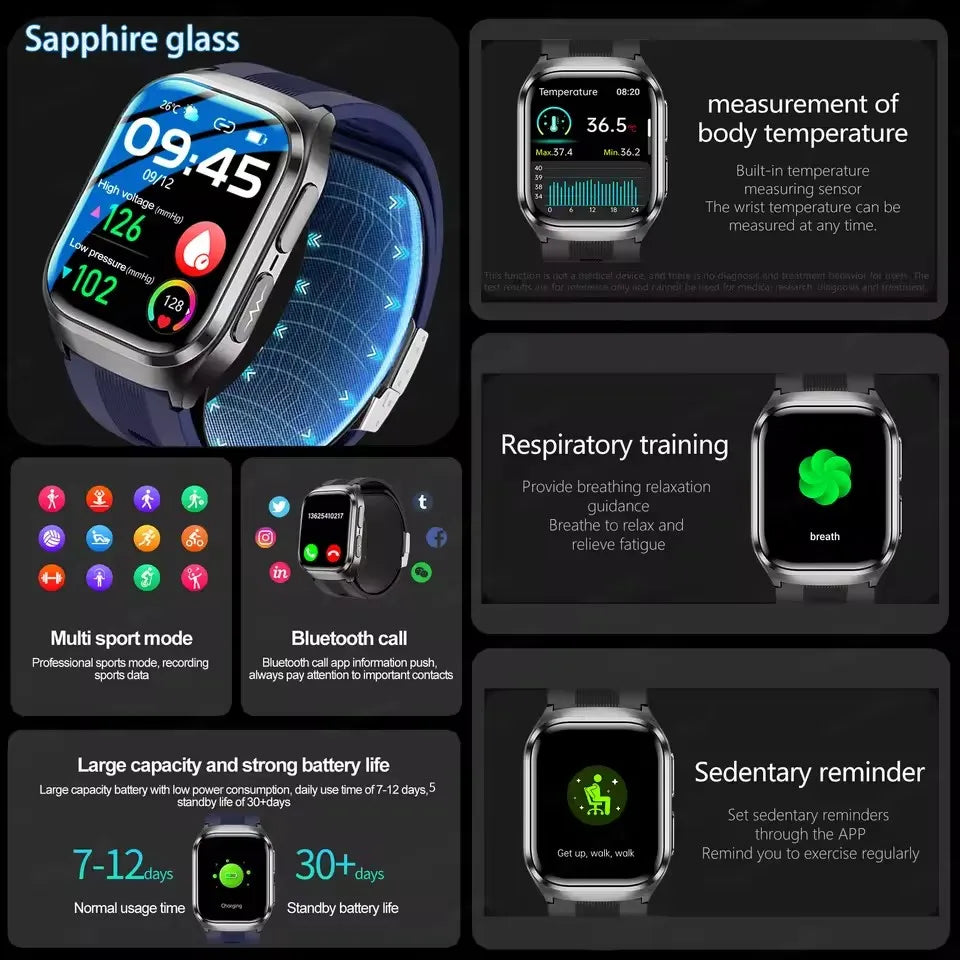 Smart Health Watch with ECG, Blood Sugar & NFC