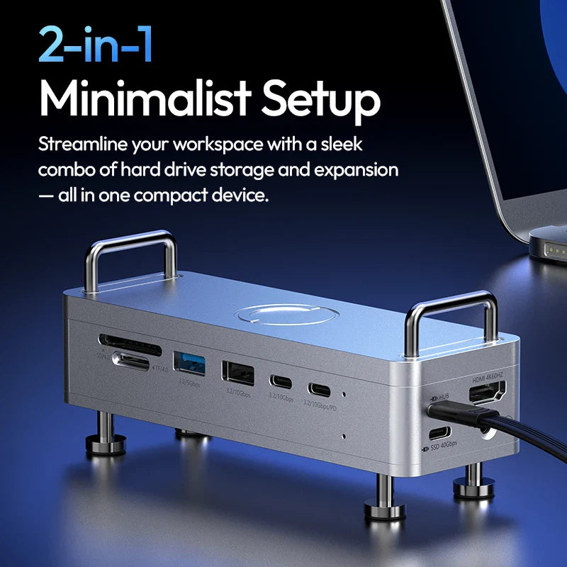 USB-C Docking Station with SSD Enclosure – 2-in-1 Minimalist Setup