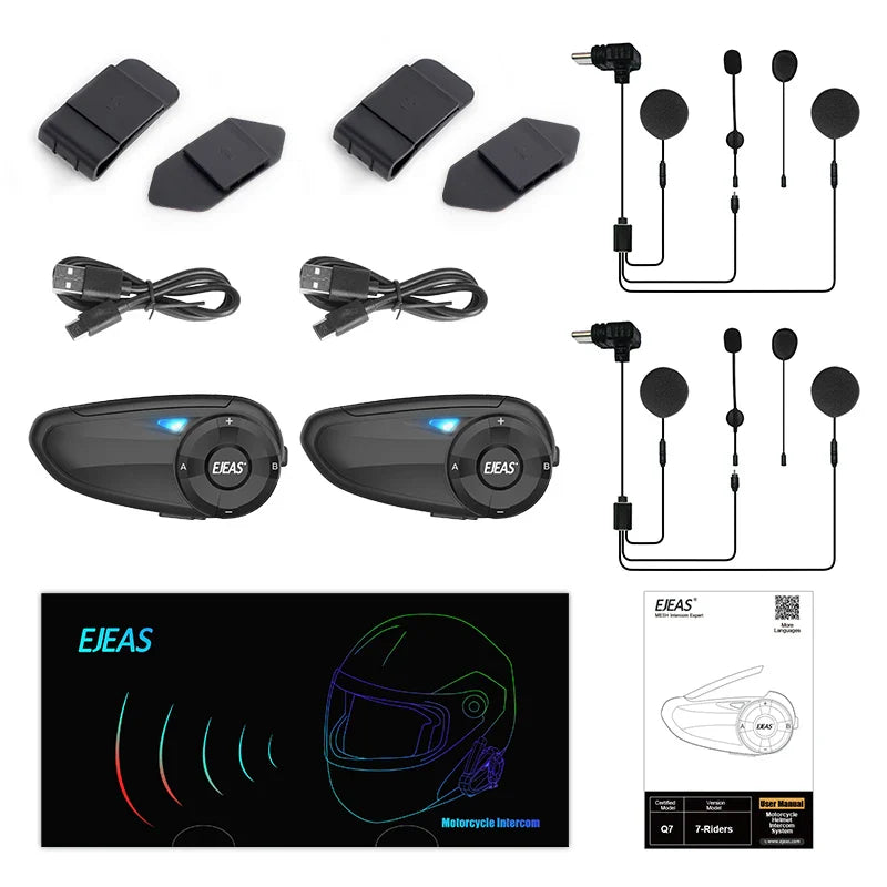 2-Piece Waterproof Helmet Intercom Set with Type-C