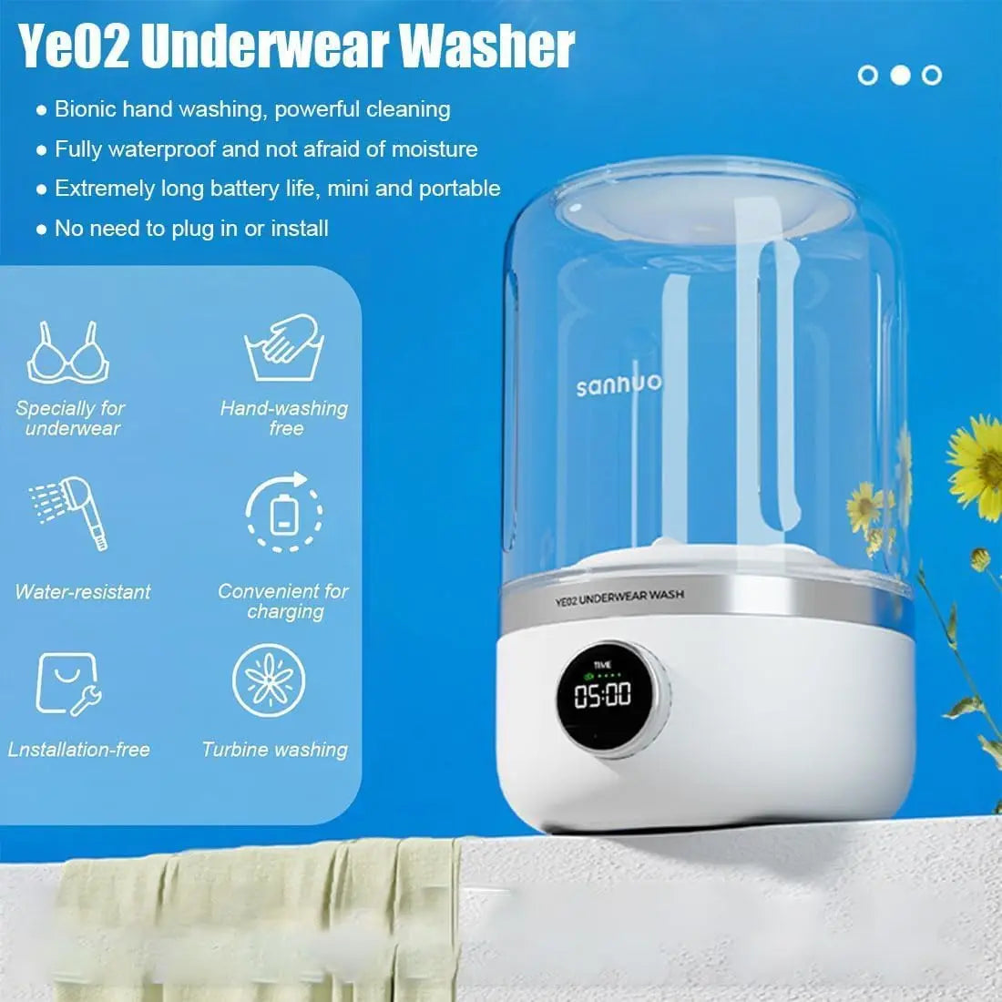 1L Portable Mini Washing Machine with USB Rechargeable Battery