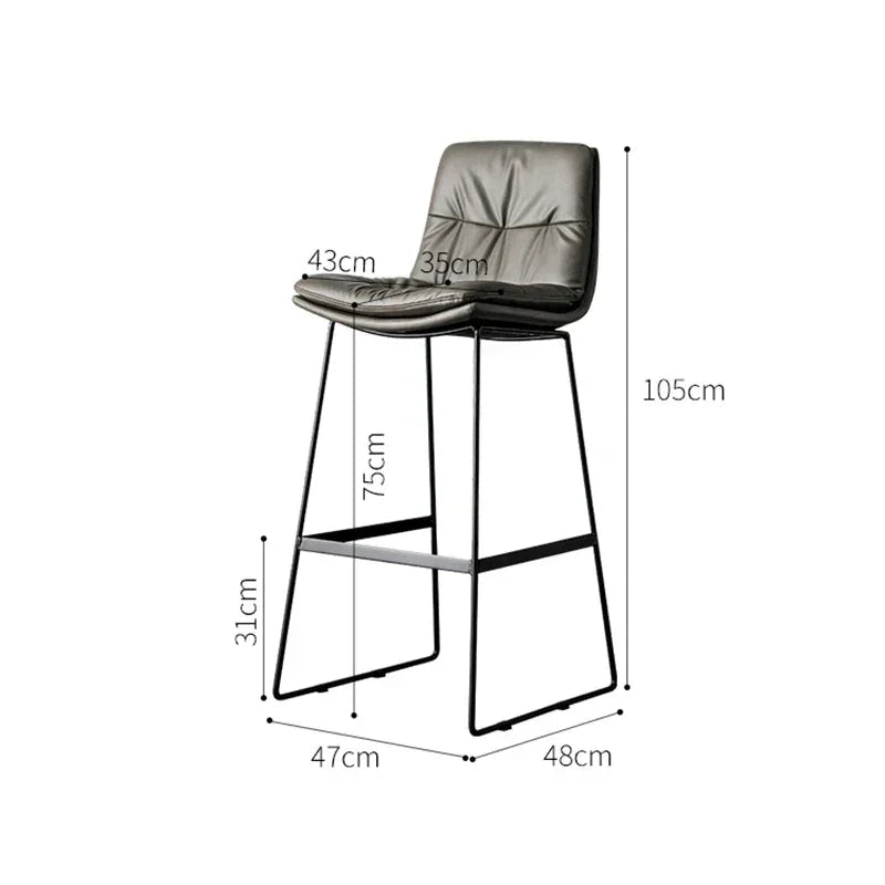 Modern PU Leather High Stools European Style Bar Chairs with Iron Back for Kitchen Seating