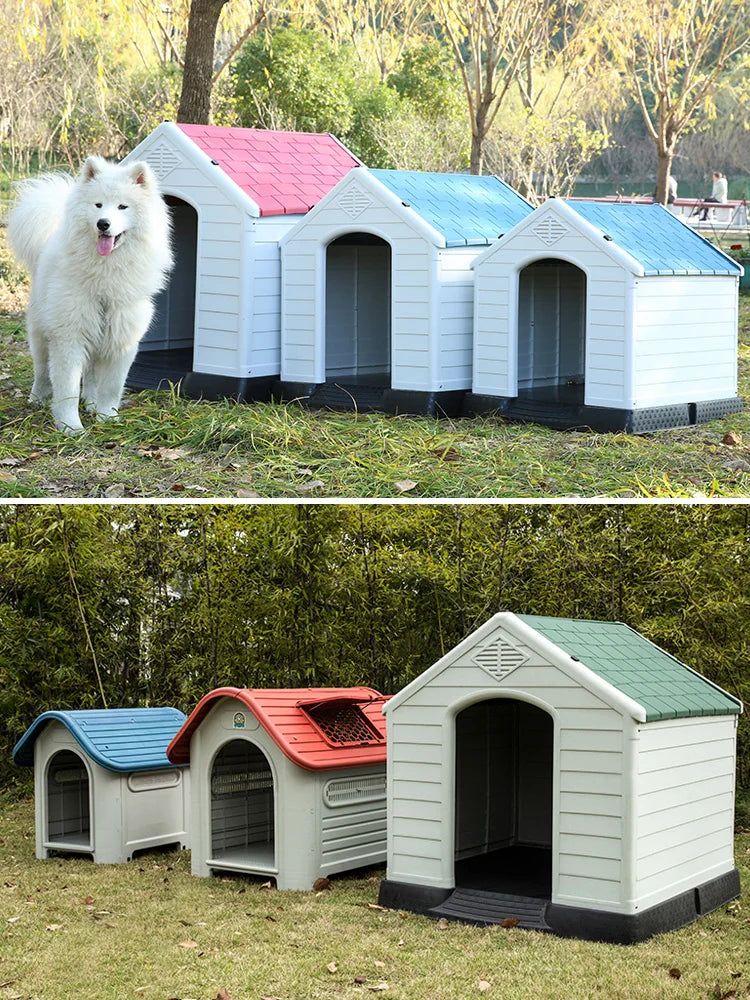 Small Outdoor Dog House, Rainproof, Blue, No Door Design