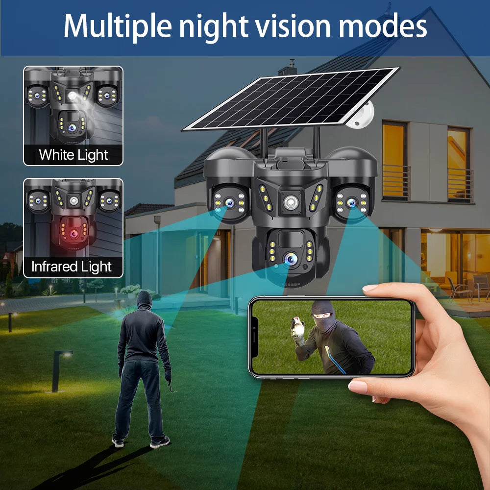 12MP 6K Solar 4G PTZ Camera with Triple Lens, Night Vision & 32GB Storage