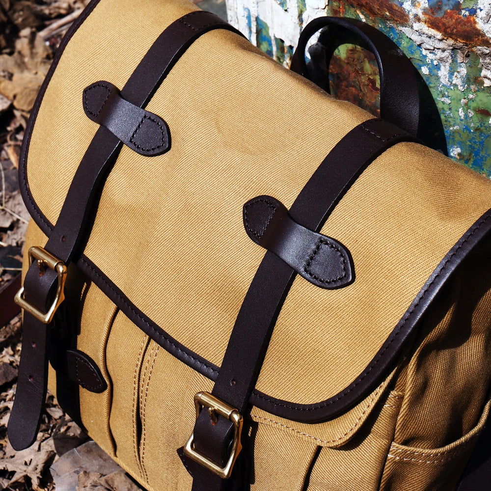 Khaki Vintage Canvas Travel Bag with Leather Strap – 14-Inch Unisex Shoulder Satchel