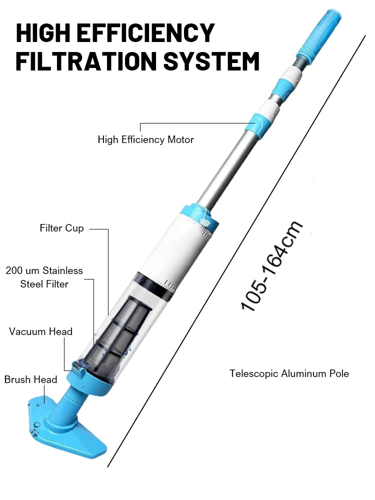 Portable Handheld Pool Cleaner with Adjustable Pole for Spas and Bathtubs