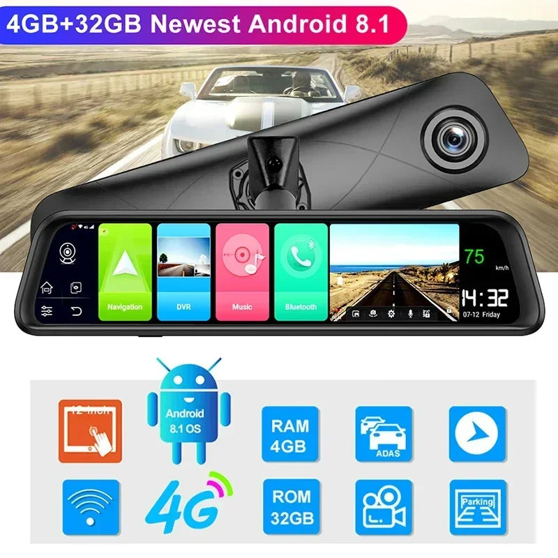 1080p Dual Dash Camera with GPS, 4G, 12 inch Touch Display