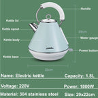 1.8L Electric Kettle Stainless Steel with Auto Shut-Off & 360° Base – 1800W, Fast Boil