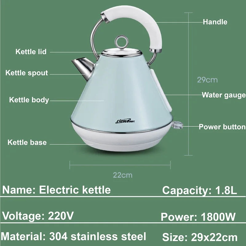 1.8L Electric Kettle Stainless Steel with Auto Shut-Off & 360° Base – 1800W, Fast Boil