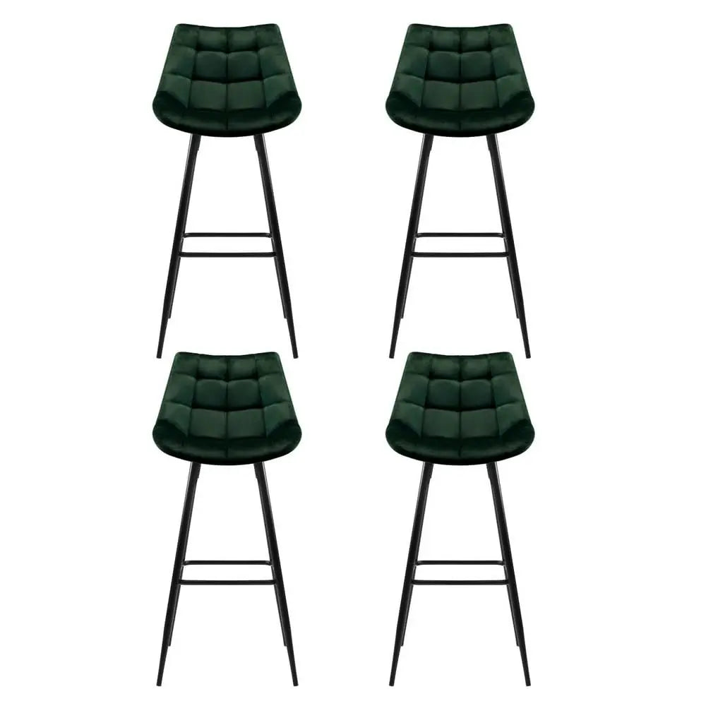 Set of 4 Modern Velvet Kitchen Counter Stools with Backrest & Footrest – Green