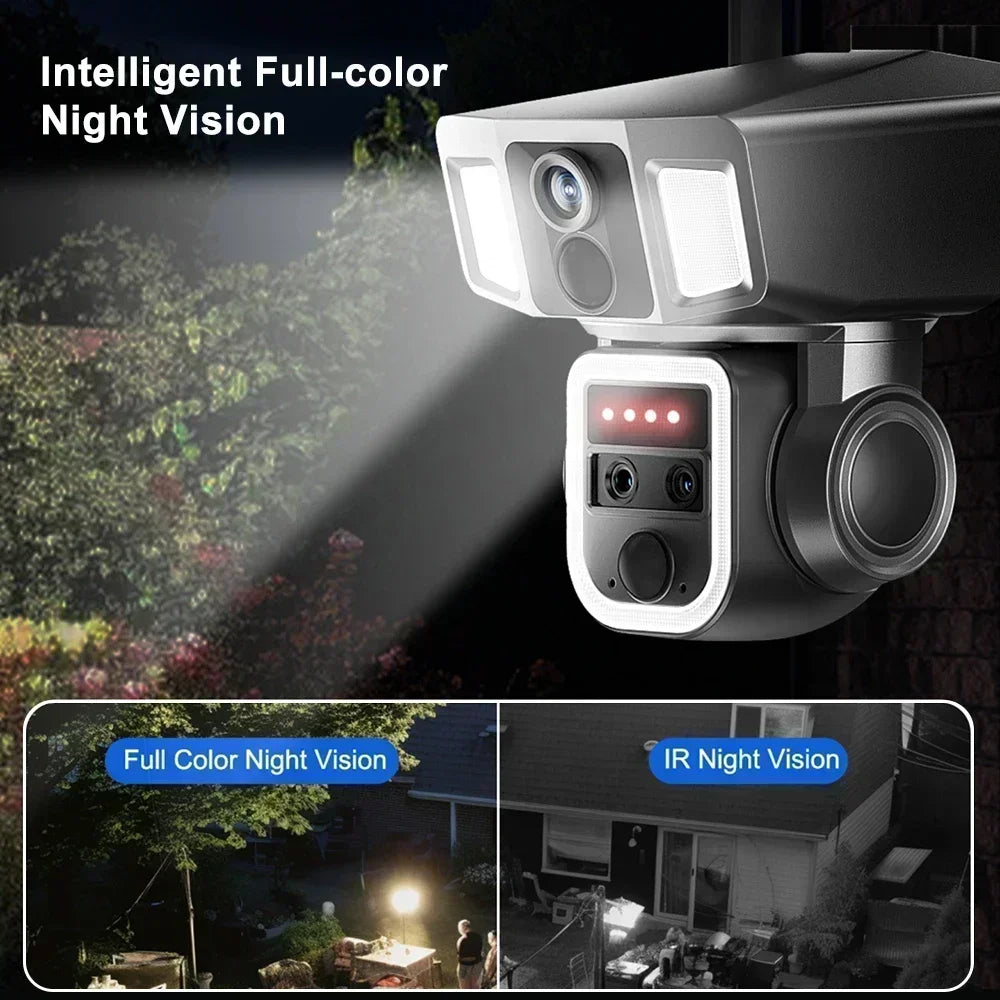 Smart Solar Security Camera 12MP 4K Triple Lens, 10X Zoom, WiFi PTZ Outdoor