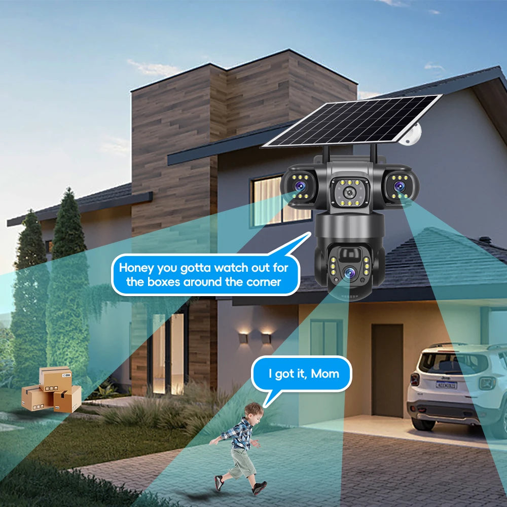 4G Solar Outdoor Security Camera with 12MP 3-Lens 10X Zoom and Night Vision
