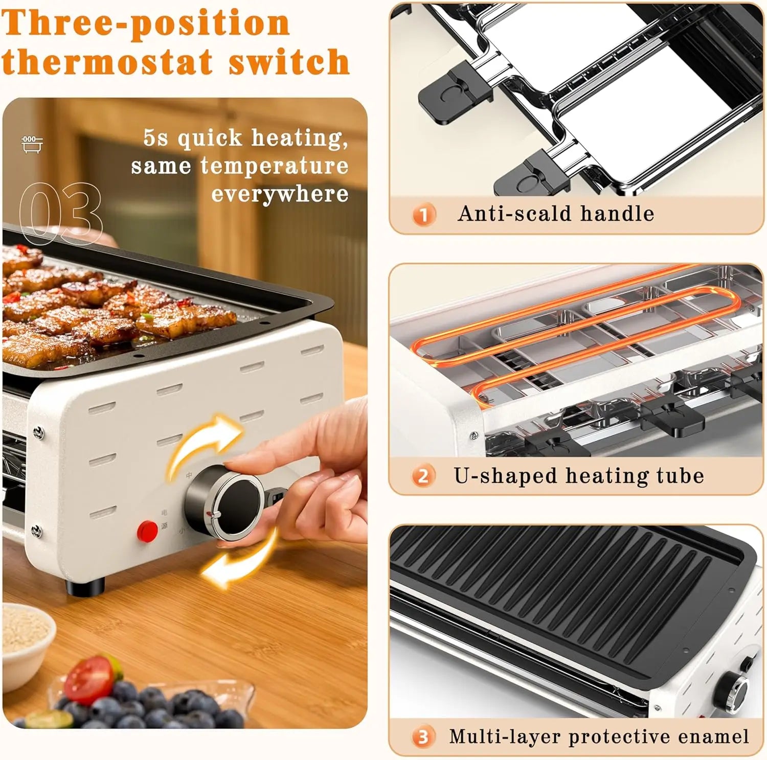 1700W 3-in-1 Electric Griddle with 5 Accessories & Adjustable Temperature