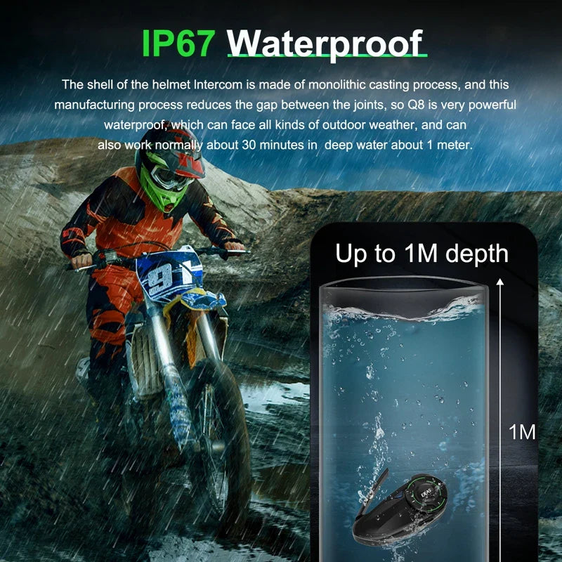 2-Pack Bluetooth Motorcycle Intercom Set with Music Sharing