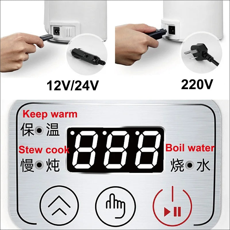 Multi-Function Travel Electric Kettle 0.8L Boil, Stew, Tea & Soup Maker for Car/Home Use