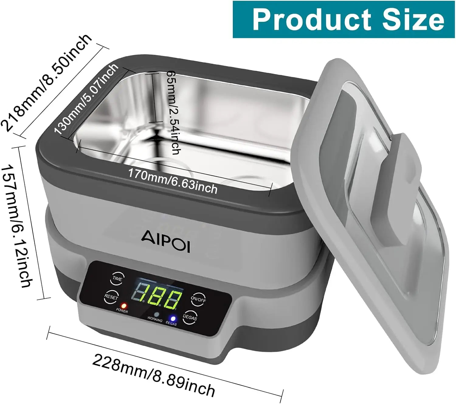 Portable Ultrasonic Cleaner 1.2L 70W with Timer & Degas for Jewelry, Glasses & Accessories