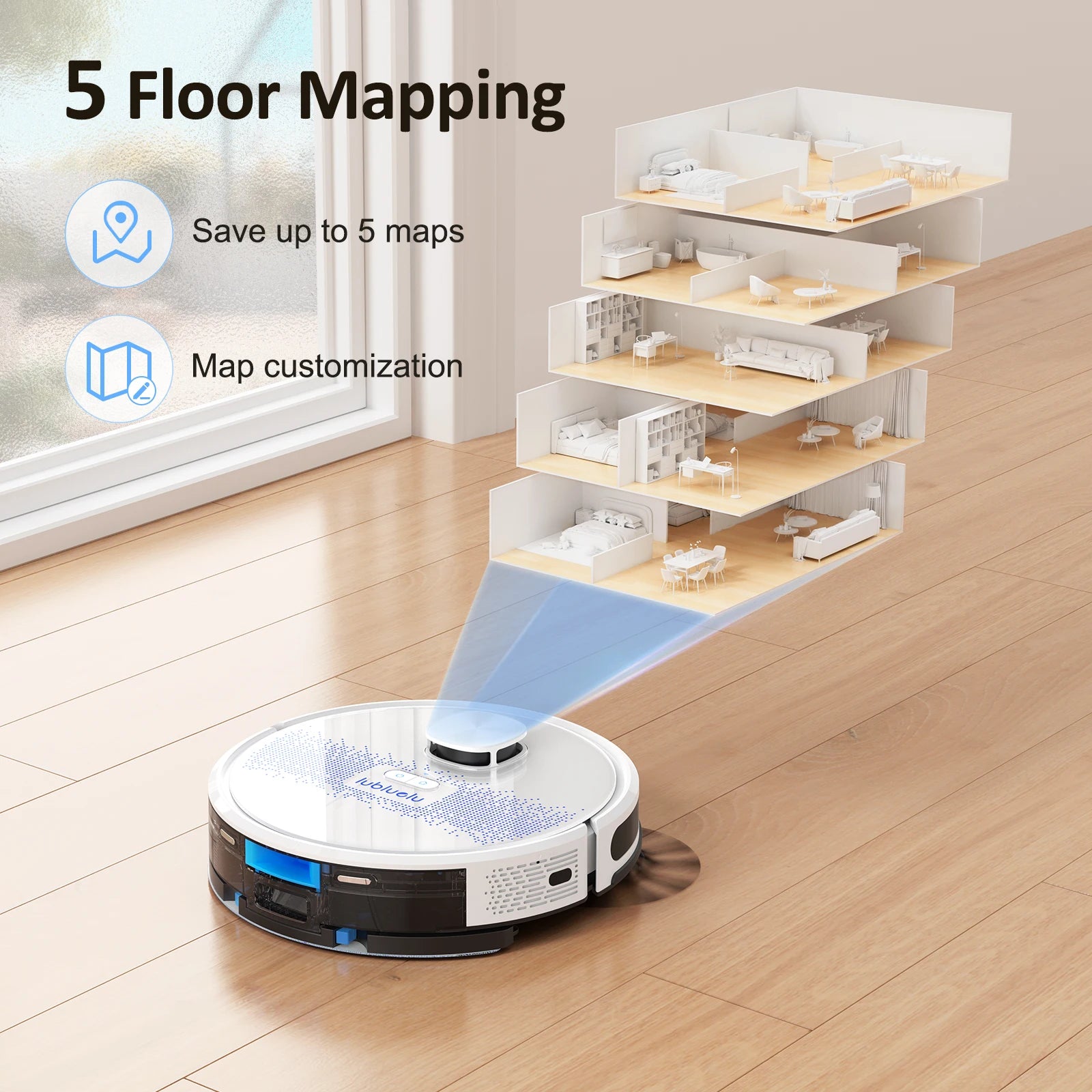 2-in-1 Robot Vacuum and Mop – 4000Pa Suction, Quiet, Multi-Zone Mapping, Smart App Control