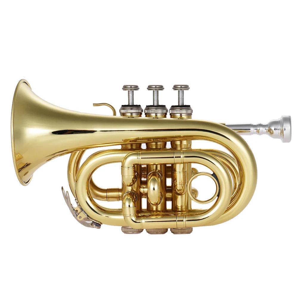 Mini Pocket Trumpet Bb Flat Brass Wind Instrument - Gold