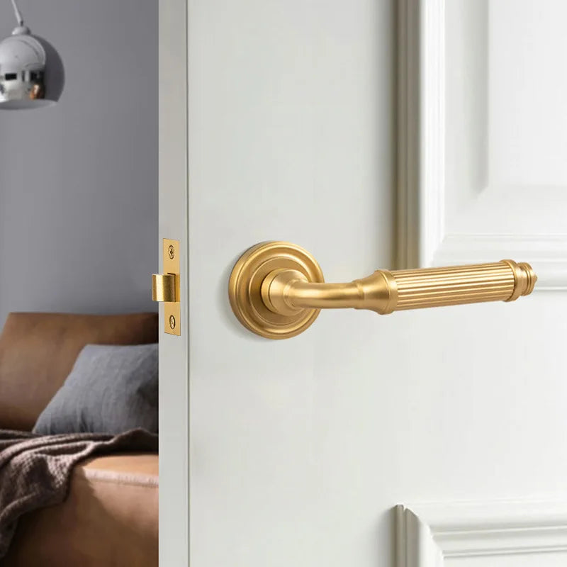 Brass Bathroom Lock Handle, Striped Design, No Ring
