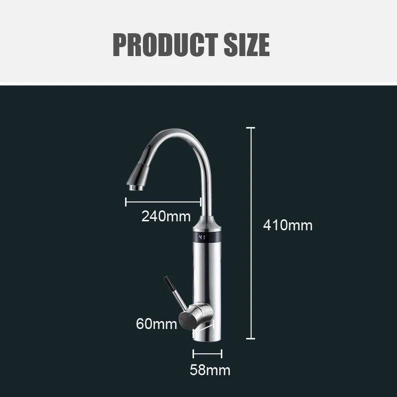 Instant Hot Water Kitchen Tap with LED Display 220V Tankless Electric Faucet Sliver