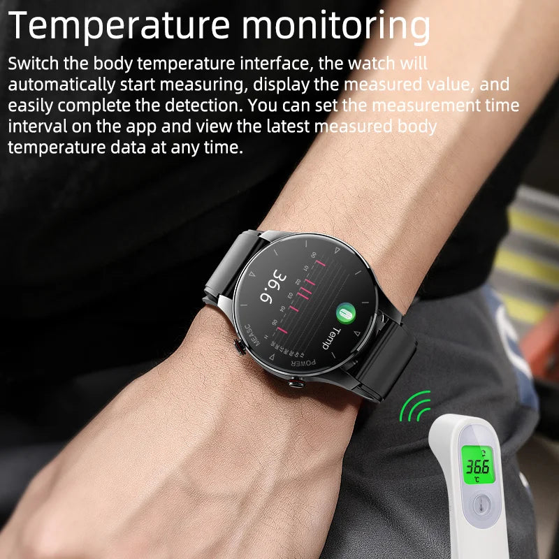 Rechargeable IP68 Smartwatch – ECG, Heart Rate & Blood Sugar Tracker